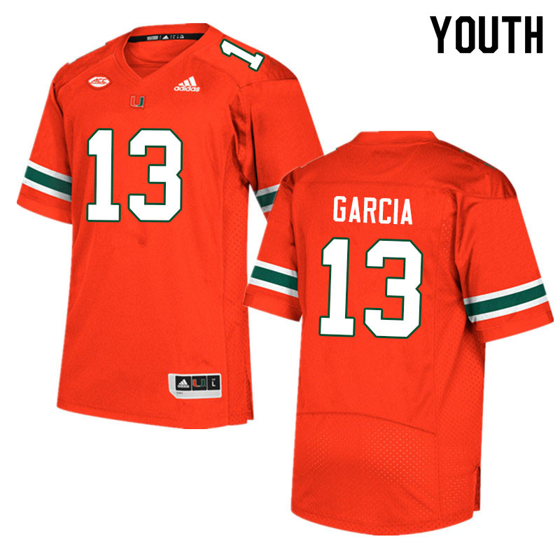 Youth #13 Jake Garcia Miami Hurricanes College Football Jerseys Sale-Orange - Click Image to Close